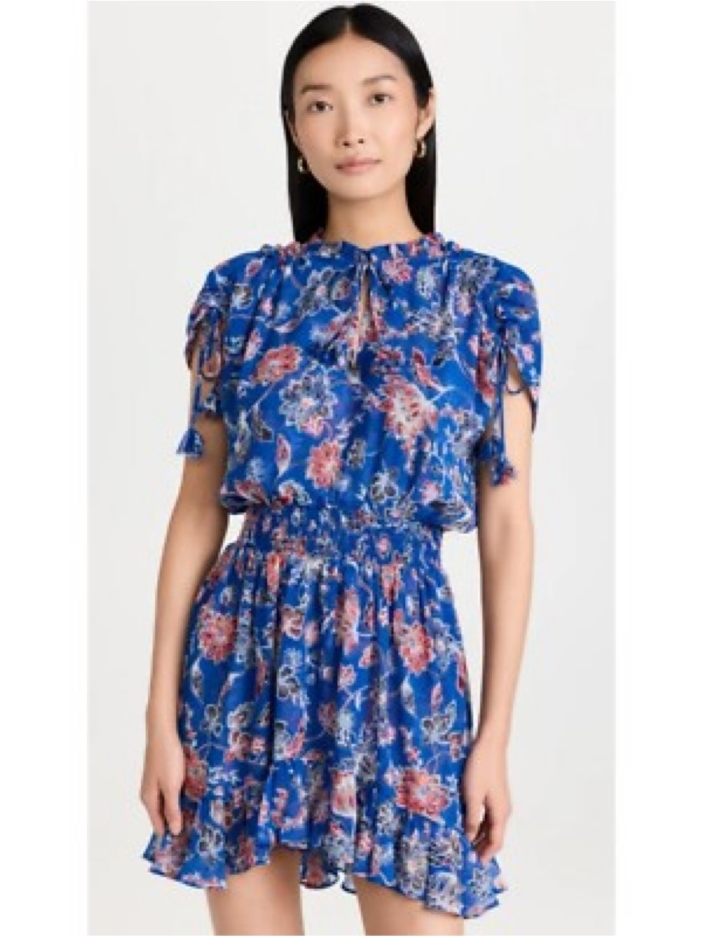 MISA Dominique Blue Floral Short Sleeve Ruffle Dress 💙💙
